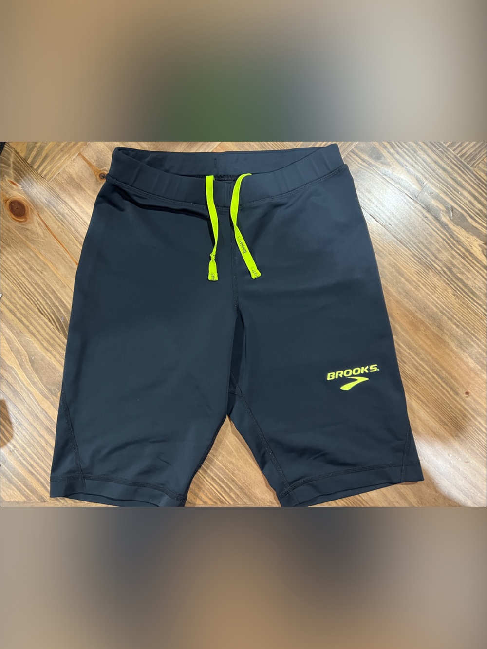 Brooks Men's Black Running Shorts with Neon Lime Drawcord